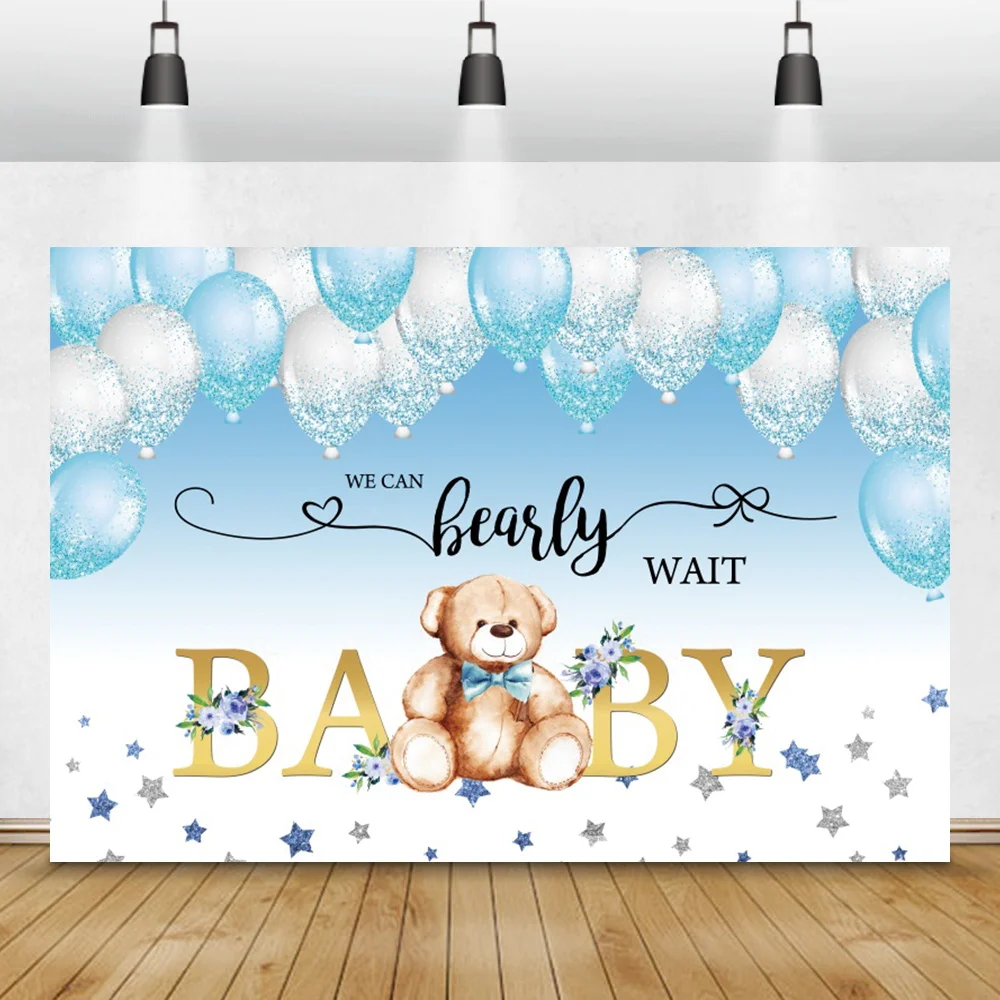 Baby Shower Blue Balloons Newborn Party Photo Background Toys Bear Child Portrait Photography Backdrop Family Photocall Banner