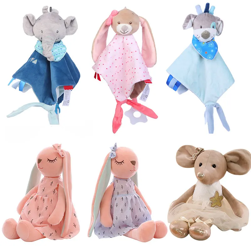 Bunny Plush Baby Comforter Toys 0 12 Months Cute Stuffed Baby Toys Soft Appease Towel Toys For Sleeping Animals Stuffed Toys