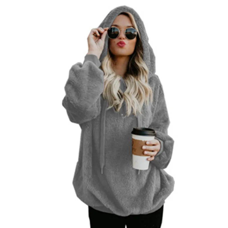 S-5XL Winter Women Sweatshirt Female Hooded Velvet Sweatshirt Tops Plush Fluffy Hoodie Harajuku Female Colthes A155