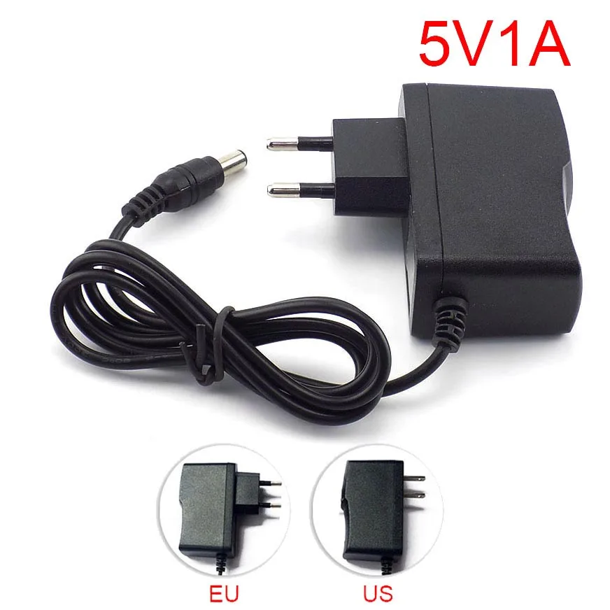 AC to DC 5V 1A 1000mA Power Adapter supply charger EU Plug 100V-240V Converter adapter 5.5x 2.1mm for LED Strip CCTV Camera L19