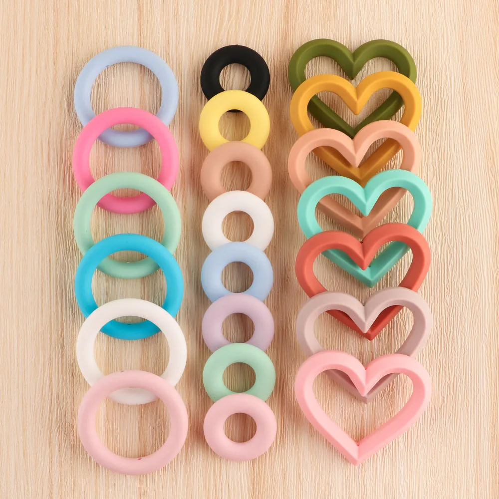 5Pcs Silicone Heart Ring Round Ring BPA Free Silicone Teether Baby Teething Ring DIY Necklace Jewelry Pacifier Pendant