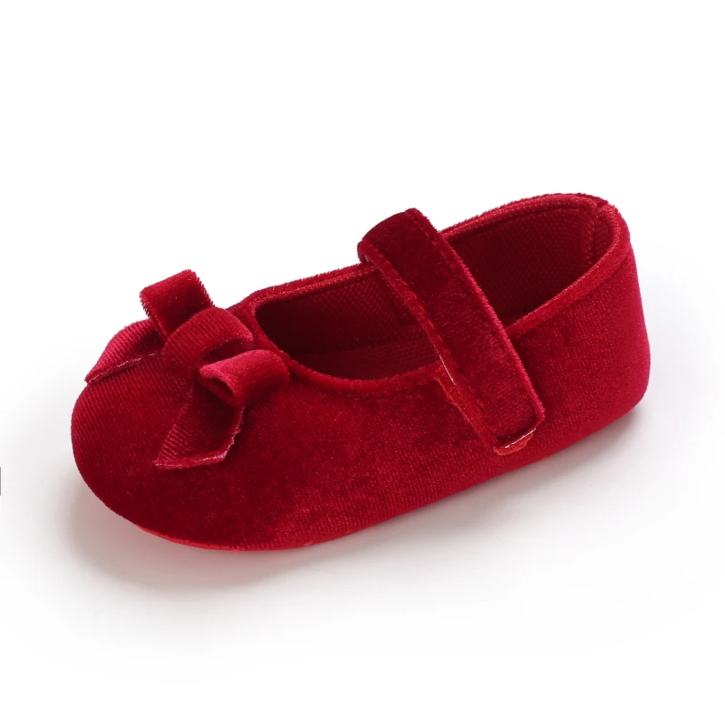 Prewalker Newborn Baby Plush Bow Solid Color Soft Comfort 0-18 Months Baby Casual Shoes Toddlers