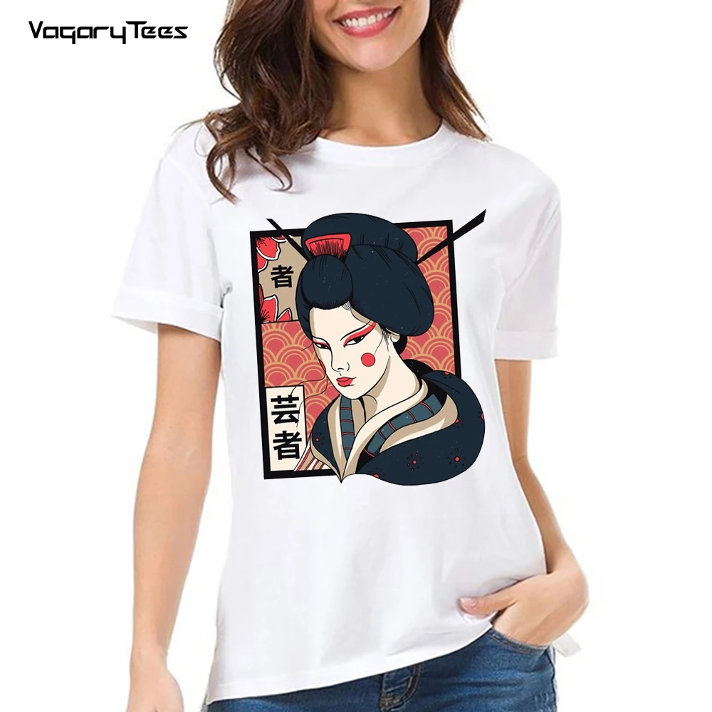 Woman T-Shirts  Women's T Shirt Japanese Geisha Traditional Painting Art Classic Tshirts for Girls Harajuku Streetwear