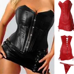 Red Leather Corset Plus Size Body Shapers Black Latex Strapless Bustiers Sexy Lingerie Corset Skirt