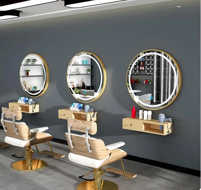 Simple barber shop mirror online celebrity hairdressing mirror hair salon special tide cabinet integrated LED floor mirror with