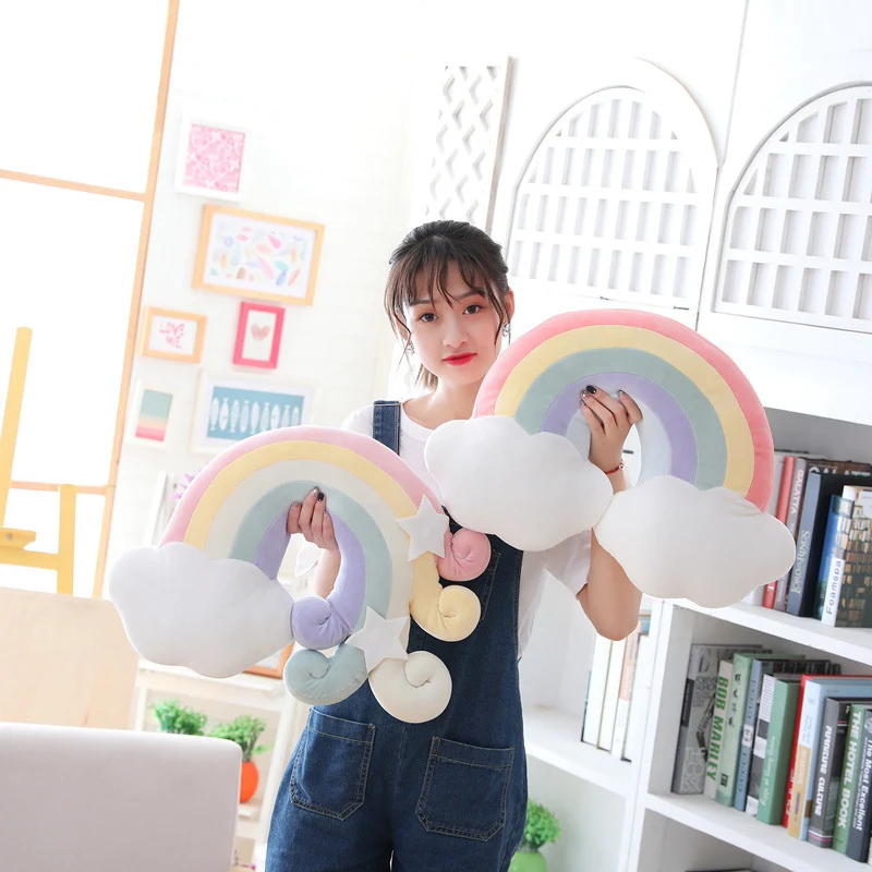 New Cute Sky Series peluche Baby Sleeping Pillow farcito Moon Soft Shooting Star Rainbow Shell Cushion Room Decoration Gifts