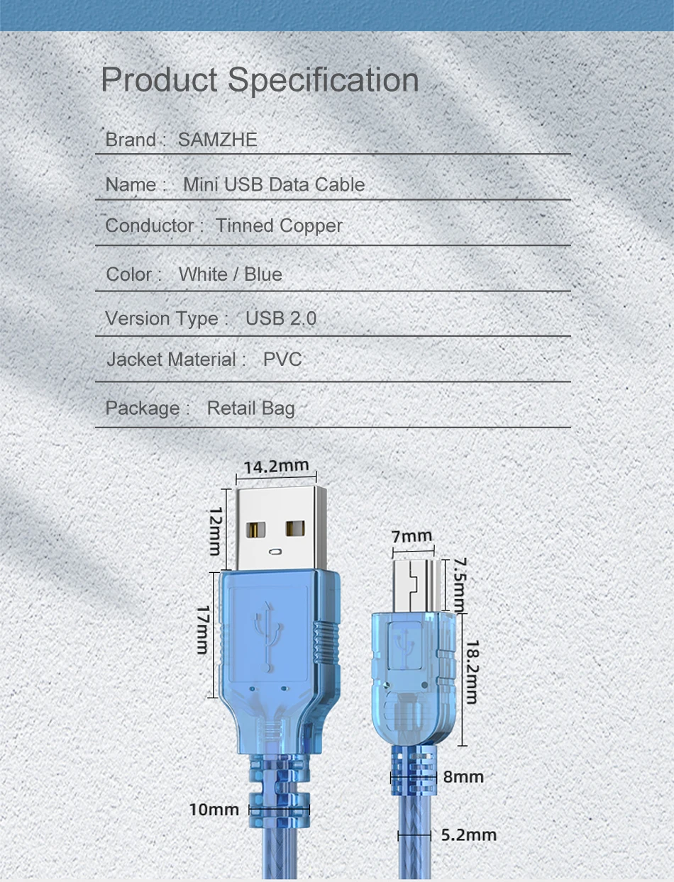 SAMZHE Mini-USB-Datenkabel T-Port-Anschluss-Ladegerät Geeignet für Canon CCD-Kamera, Dashcam, Tragbare Festplatte, MP3-Radio – Detail 11