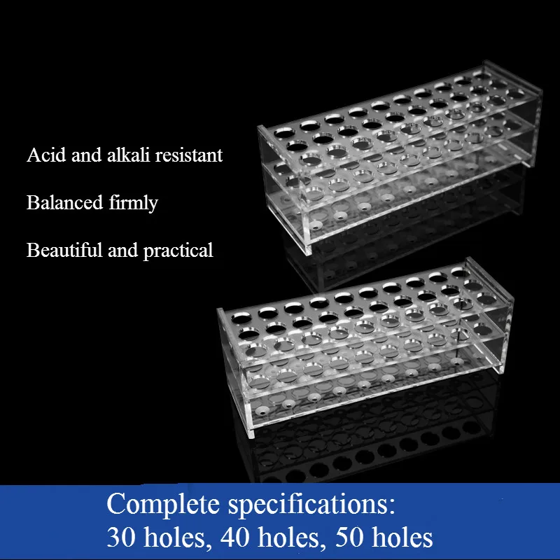 Plexiglass Test Tube Stand 15.5 mm * 50-Holes Rectangle Transparent Organic Glass Test Tube Rack Cocktail Frame