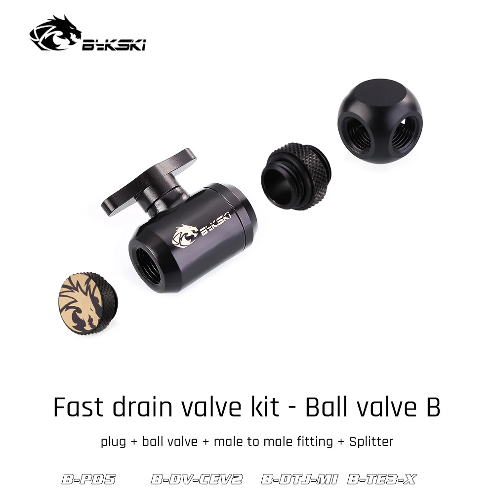 Bykski PC Water Cooling Fittings Combo Plug+Water Valve+Mini Double Male Fitting Kit