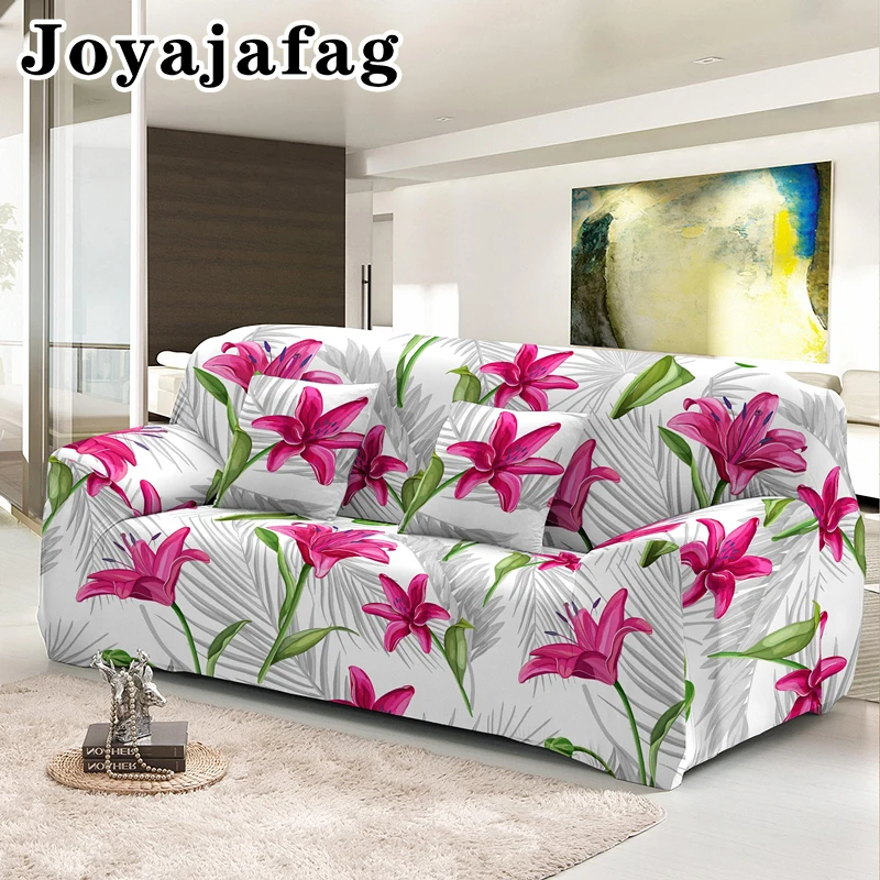 Flowers Lily Print Stretch Sofa Cover For Living Room 1/2/3/4 Seater Washable Corner Slipcover Dust-proof Elastic Couch Covers