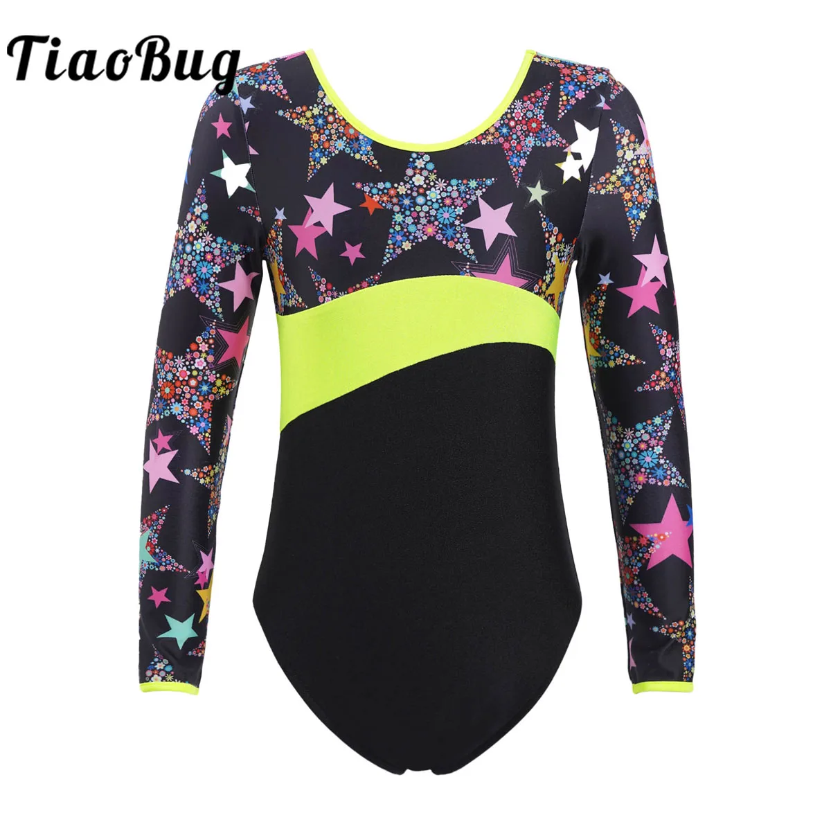 

Little Girls Long Sleeves Ballet Dance Leotard Kids Star Printed Gymnastics Workout Bodysuit Dance Practice One Piece Costumes