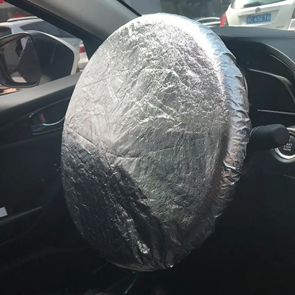 Auto Car Steering Wheel Sunshade Side Window Shade Silver Coated Cloth Steering Wheel Cover Sunscreen Insulation Side Sun Shade
