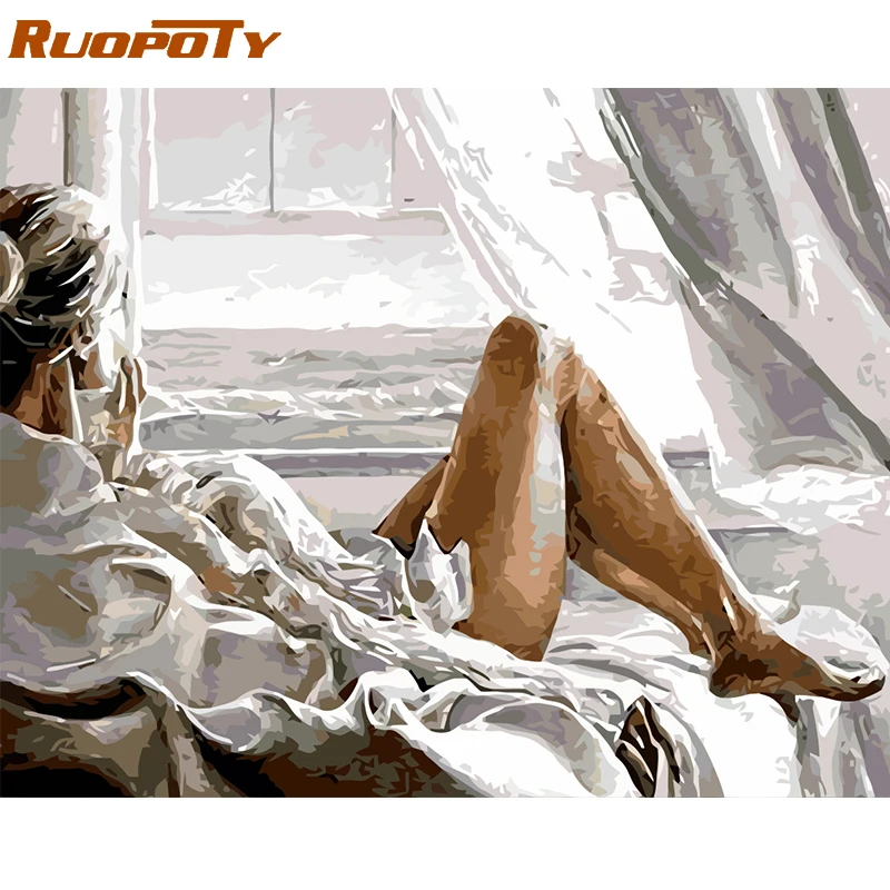 

RUOPOTY Frame Women Figure DIY Painting By Numbers Kits Handpainted Oil Painting Modern Wall Art Picture For Home Decor 40x50cm