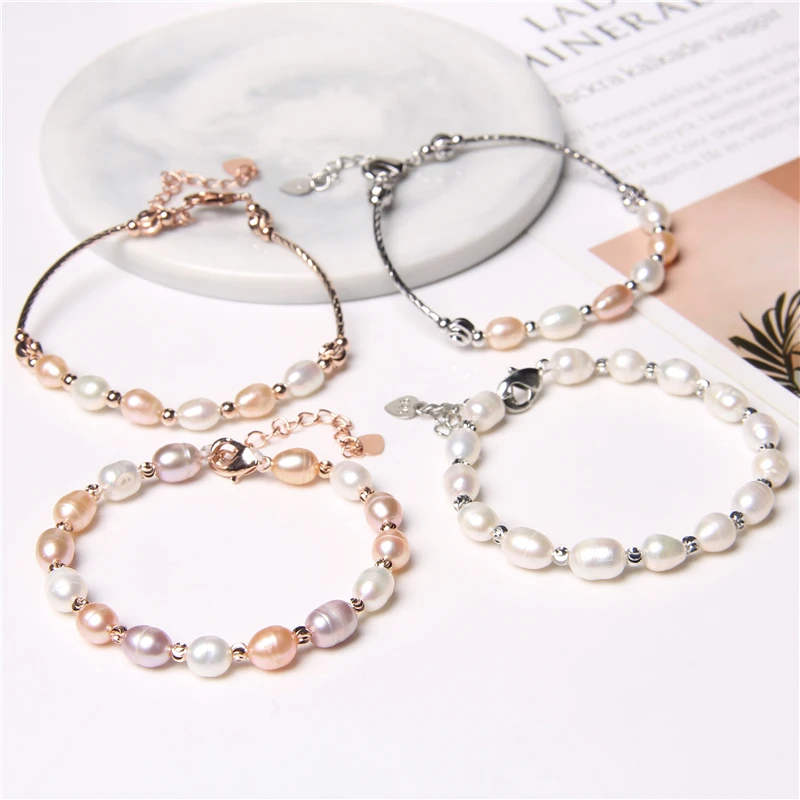 New Real Natural Freshwater Pearl Fashion Bracelet Ladies Elegant Bracelet Jewelry Girlfriend Birthday Wedding Gift Wholesale