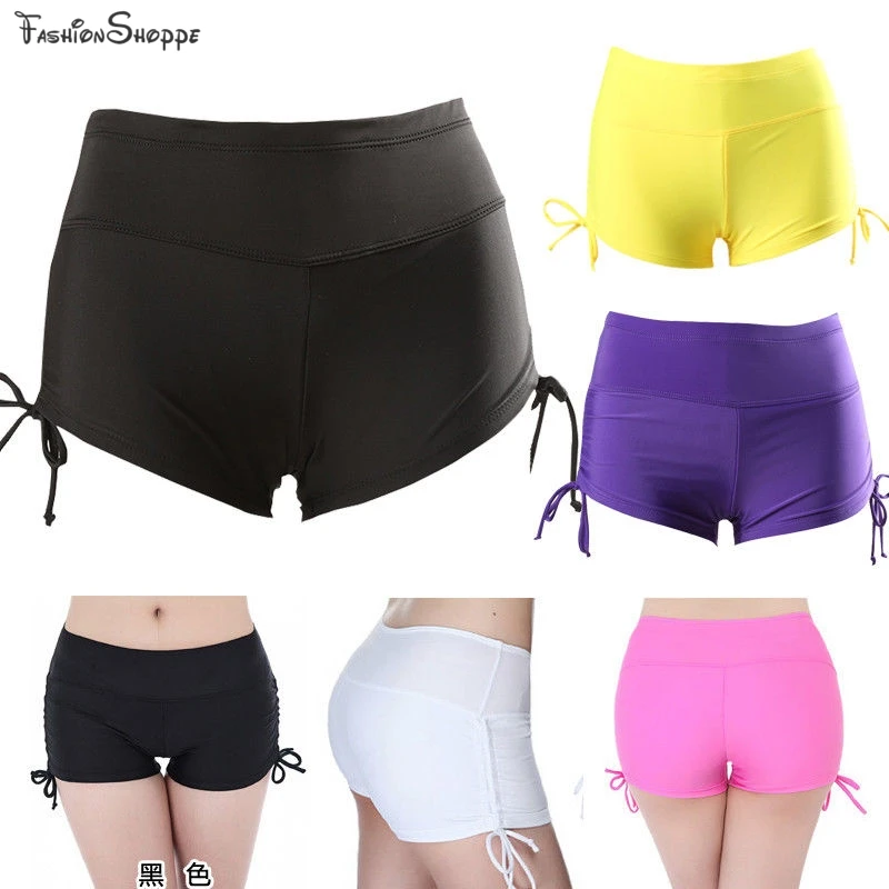 Los más nuevos pantalones cortos de baño lisos de verano para mujer, traje de baño de Bikini, pantalones cortos de estilo para mujer