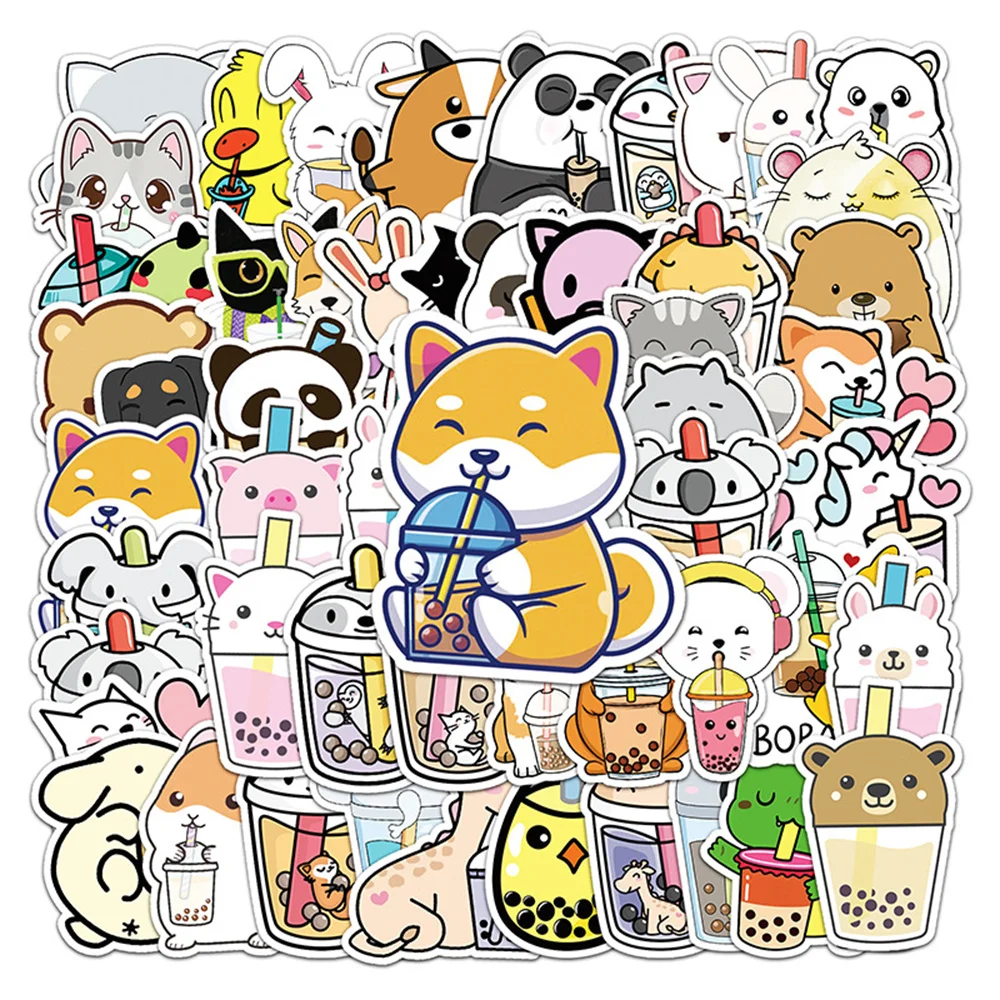 50pcs Pet Drink Milk Tea Stickers For Notebooks Stationery Panda Dog Sticker Aesthetic Craft Supplies Scrapbooking Material