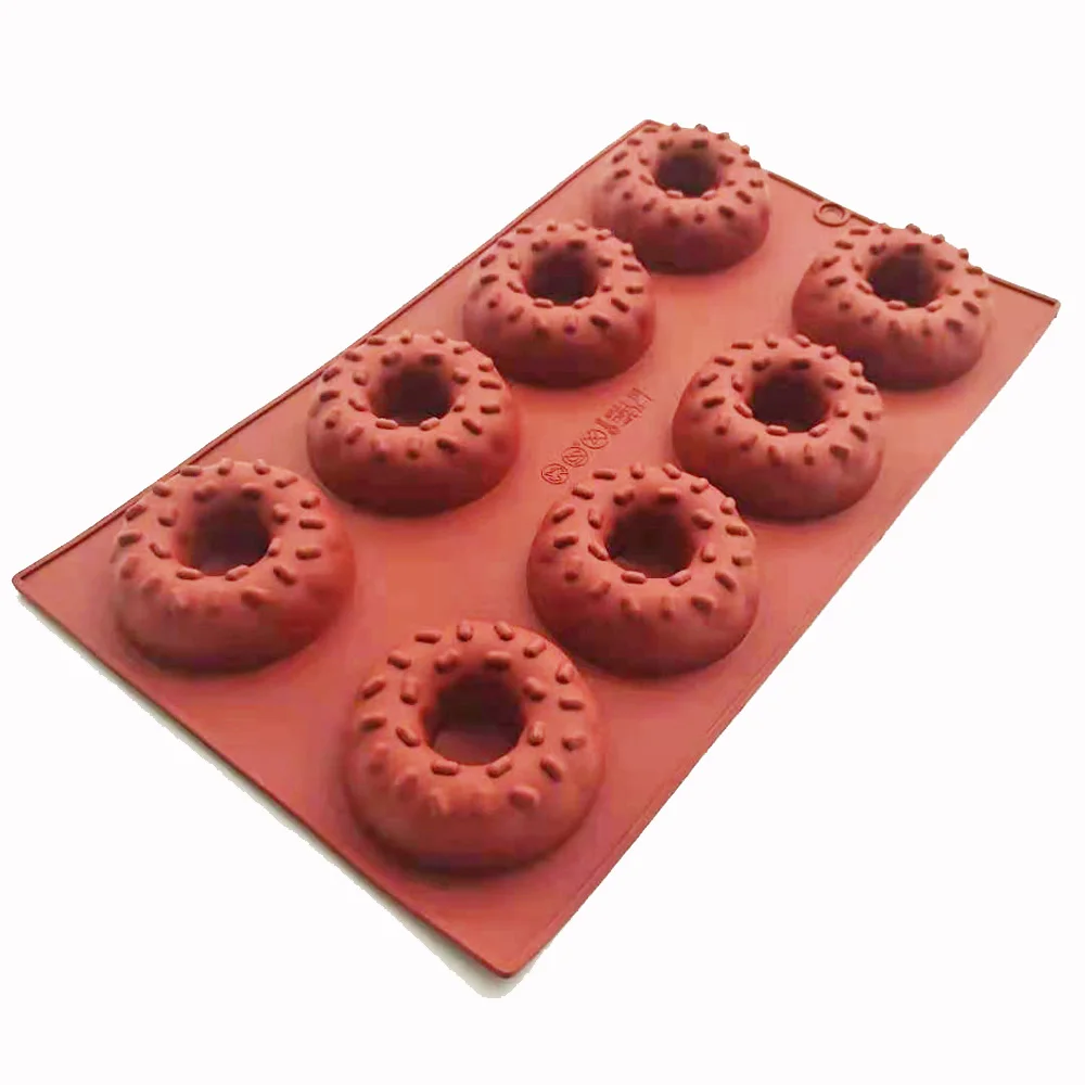 New Arrive Silicone Donut Mould Cake Shape Cookie Biscuit Model Circle Chocolate Mold 8 Holes Bread Handmade Soap Baking Tray