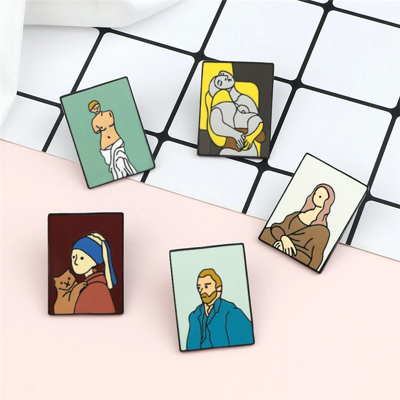 Art Oil Painting Series Brooches Cartoon Van Gogh Venus Enamel Pins High Quality Special Fashion Jewelry Gift for Artist Painter