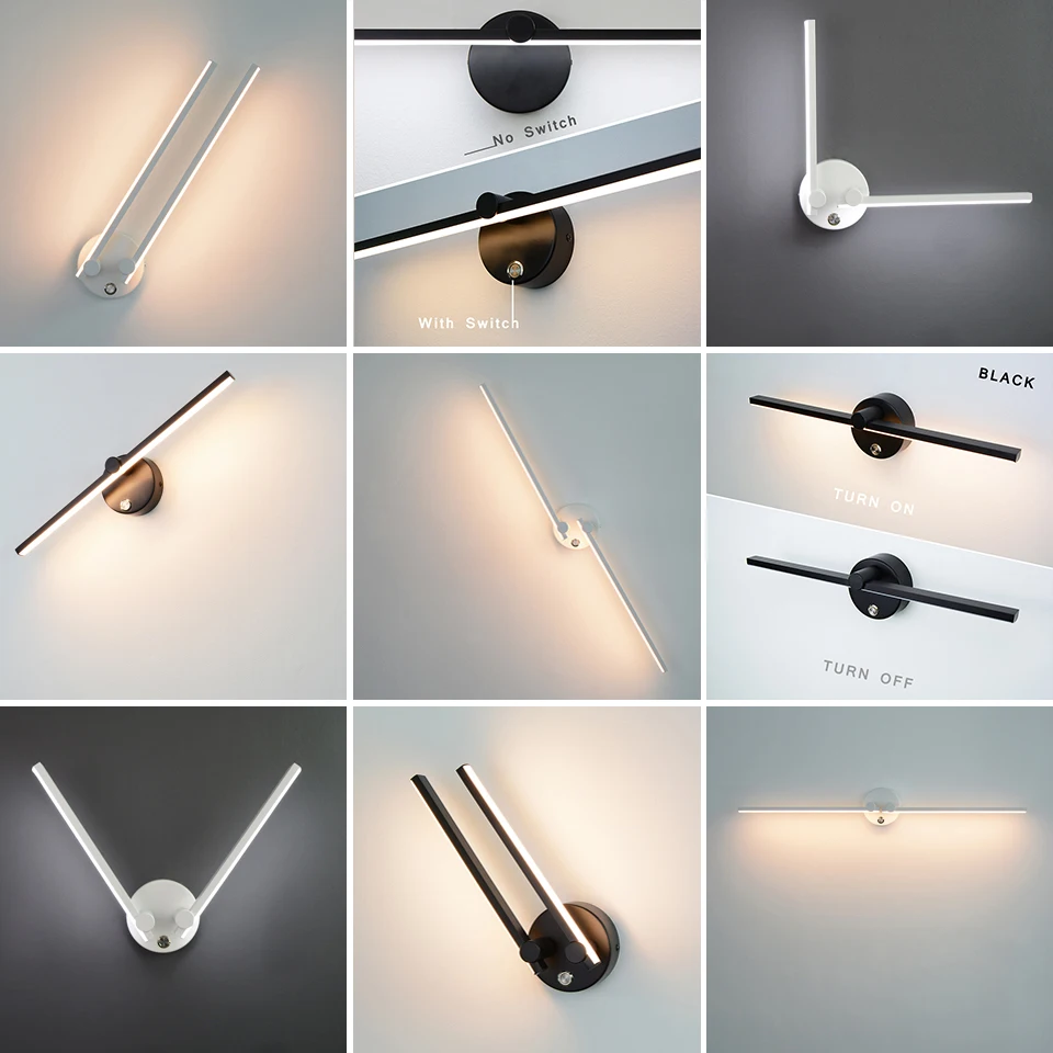 Lámparas LED nórdicas de pared para interiores, luces blancas/negras de 8W para el hogar, dormitorio, cabecera, espejo, aplique de pared ajustable