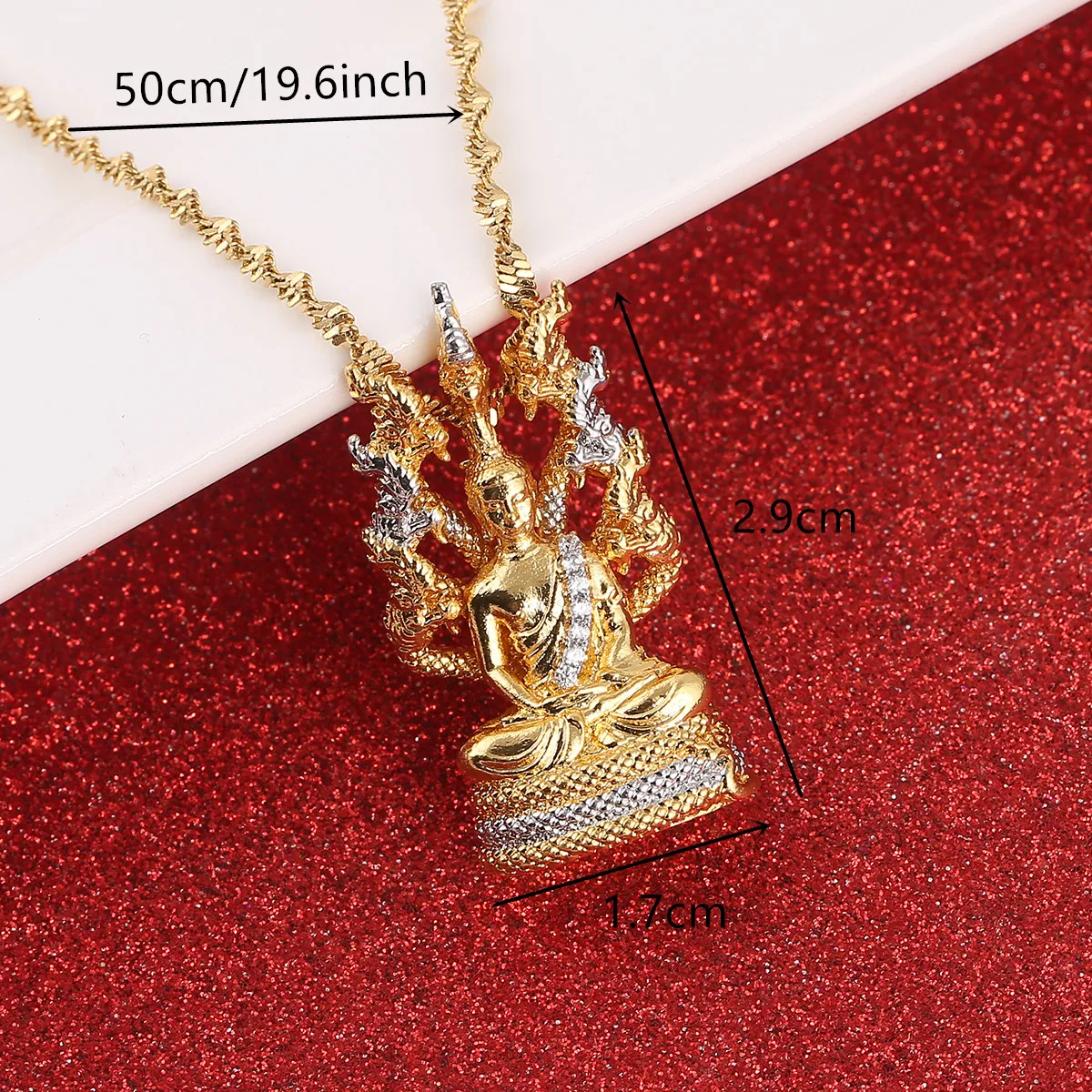 Gold Color Vintage Tibetan Amitabha Buddha Buddhist Pendant Necklace