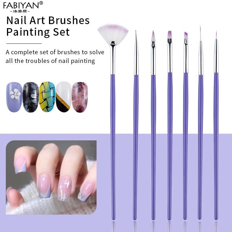 7Pcs Nail Art Polish Gel UV Tips Brushes For Manicure Dotting Painting Drawing Pen Fan Sector Line Decoration Tools Set