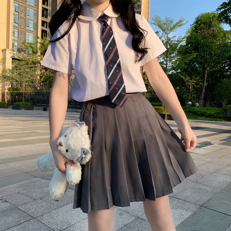 Female Suit 2020 New Summer Turndown Collar Men's Shirts Wild Loose Students Shirt High-Waisted Pleated Skirt  jk uniform