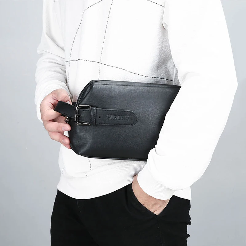 Fashion Brand Design Men\'s Clutch Bags High Quality Leather Men Business Handbags Casual Trip Clutches Wallets Toiletry Bag Zip