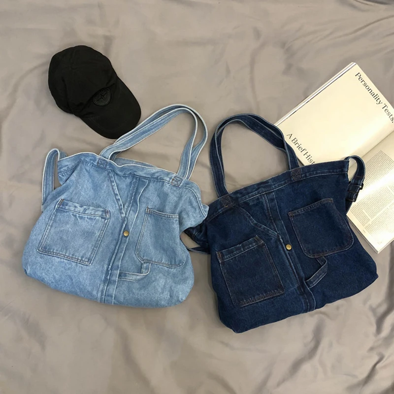 

Fashion Denim Material Women Handbag High Quality Portable Girl's Shoulder Bag Big Capacity School Shopping Bag For Teenager