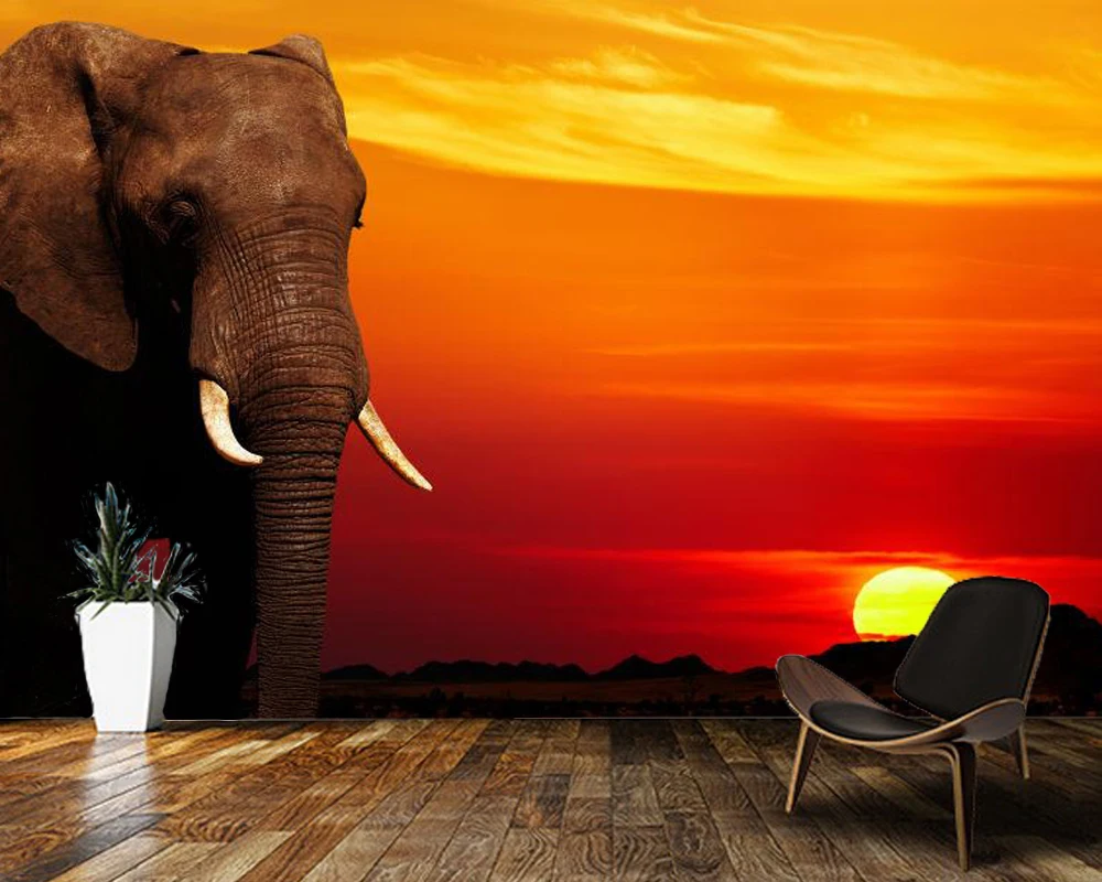 

Papel de parede African elephant in the sunset sun animal wallpaper mural,living room restaurant bar wall papers home decor