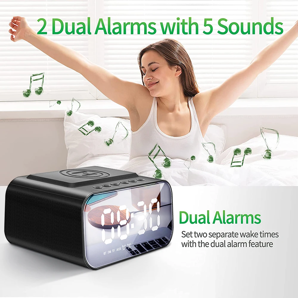 Không Dây Đồng Hồ Kiêm Loa Bluetooth Đèn LED Thông Minh Kỹ Thuật Số Đồng Hồ Để Bàn Điện Tử Máy Tính Để Bàn Đồng Hồ Đài Fm USB Sạc Nhanh