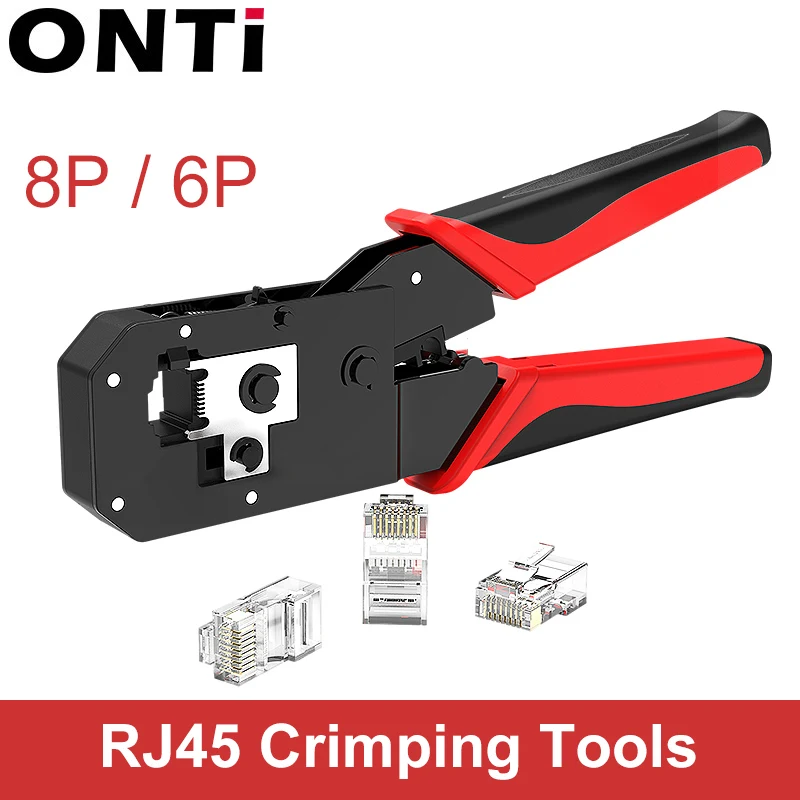 ONTi RJ45 Crimping Tool Ethernet Network LAN Cable Crimper Cutter Stripper Plier Modular 8P RJ45 and 6P RJ12 RJ11