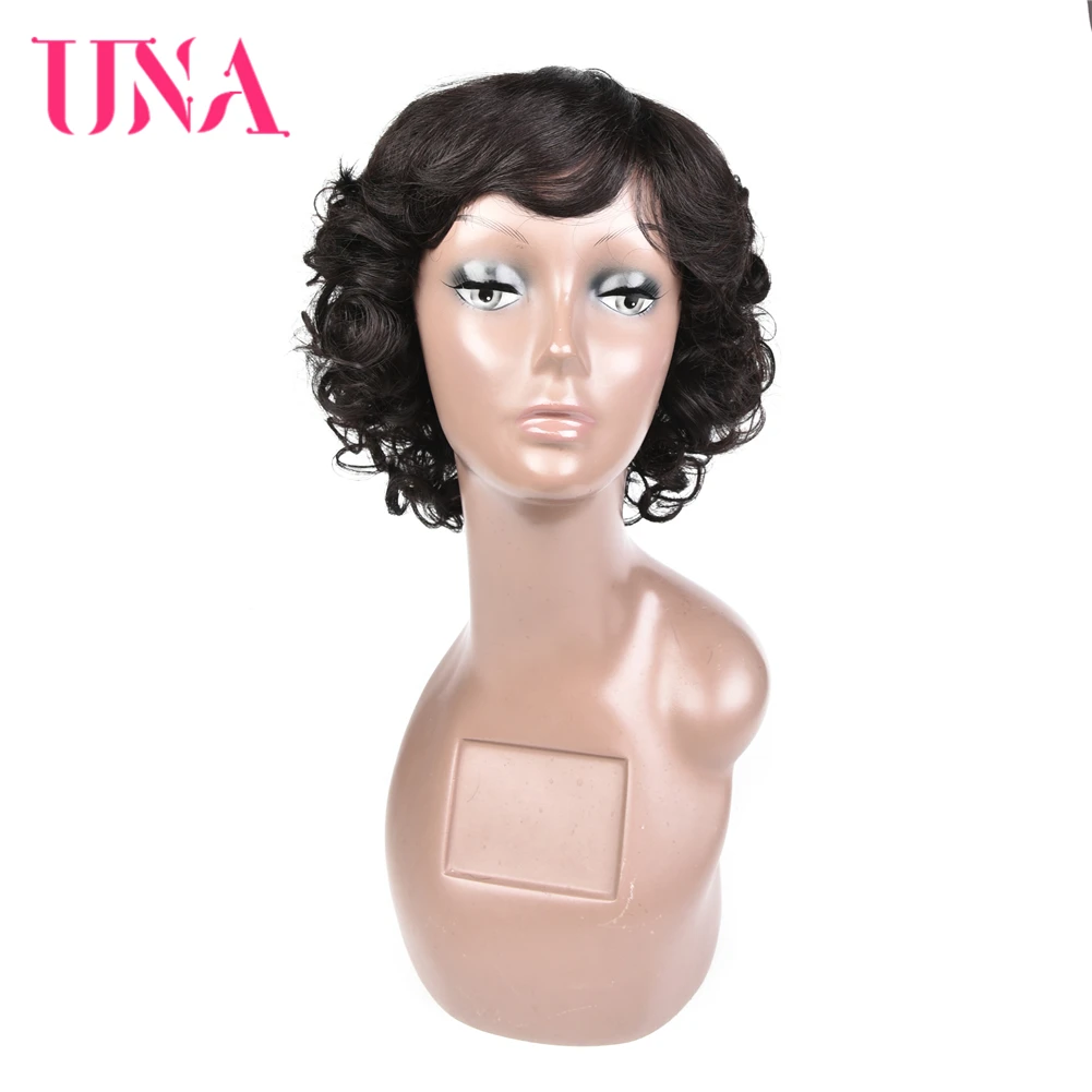 UNA Fashion Short Curly Human Hair Wigs  For Women Malaysia Human Hair Wig 120% Density 11 Colors 8 Inches For Full Machine Mad