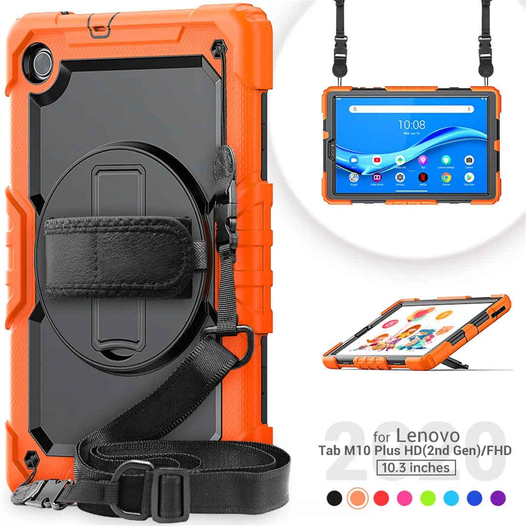 

Case For Lenovo Tab M10 Plus TB-X606F TB-X606X 10.3 Cover Funda Shockproof Heavy Duty With Wrist Straps & Neck Strap+Film+pen