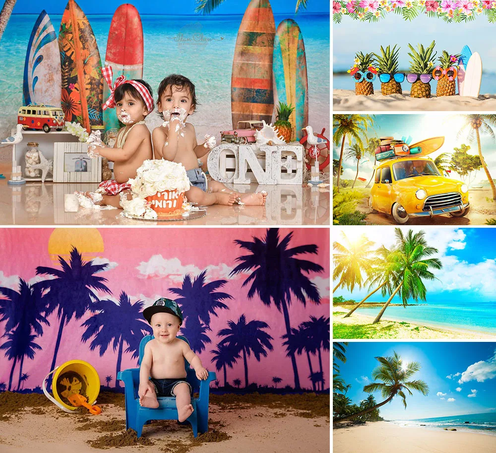 

Summer Tropical Seaside Backdrops Cake Smash Birthday Beach Holiday Hawaii Photography Backgrounds Photo Studio Photophone Decor