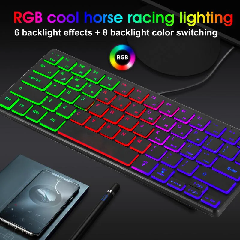 

64 key USB wired mini keyboard RGB colorful illuminated small keyboard grabbing bags laptops gaming office computers peripherals