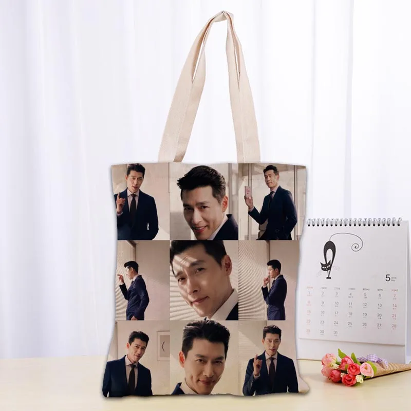 Custom Hyun Bin Tote Shopping Bags 30x35cm Tote Bag Reusable Handbag Women Shoulder Cloth Pouch Foldable 0719