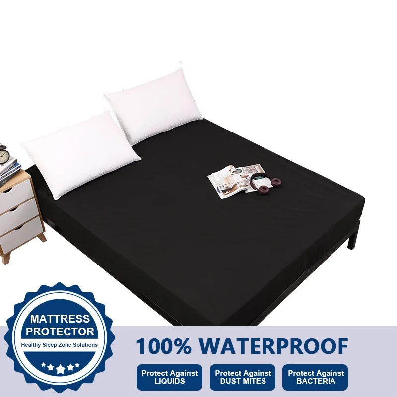 Solid Color Black Waterproof Bed Fitted Sheet American Standard Customized All-inclusive Mattress Cover Not Included Pillowcase