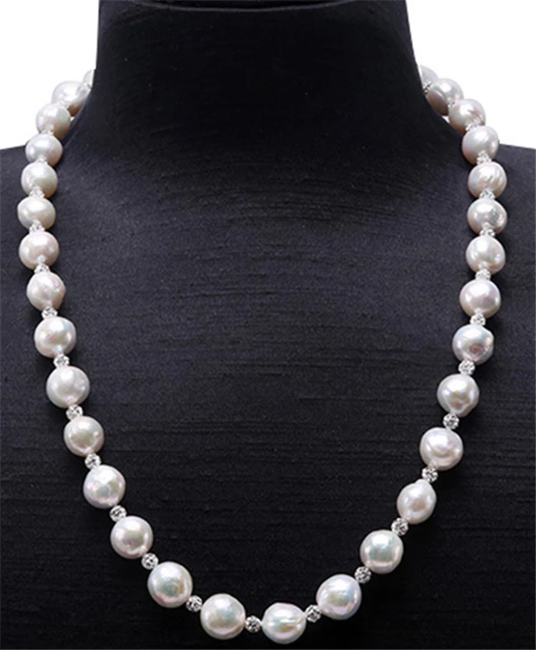 HABITOO Women's Pearl Necklace 12-14mm Natural White Baroque Freshwater Cultured Necklace Silver Micro Inlaid Zircon Bead Choker