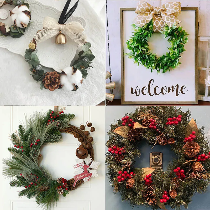 12cm-30cm Christmas Rattan Ring Artificial Flowers Garland Dried Plants Frame For Home Christmas Decoration DIY Floral Wreaths