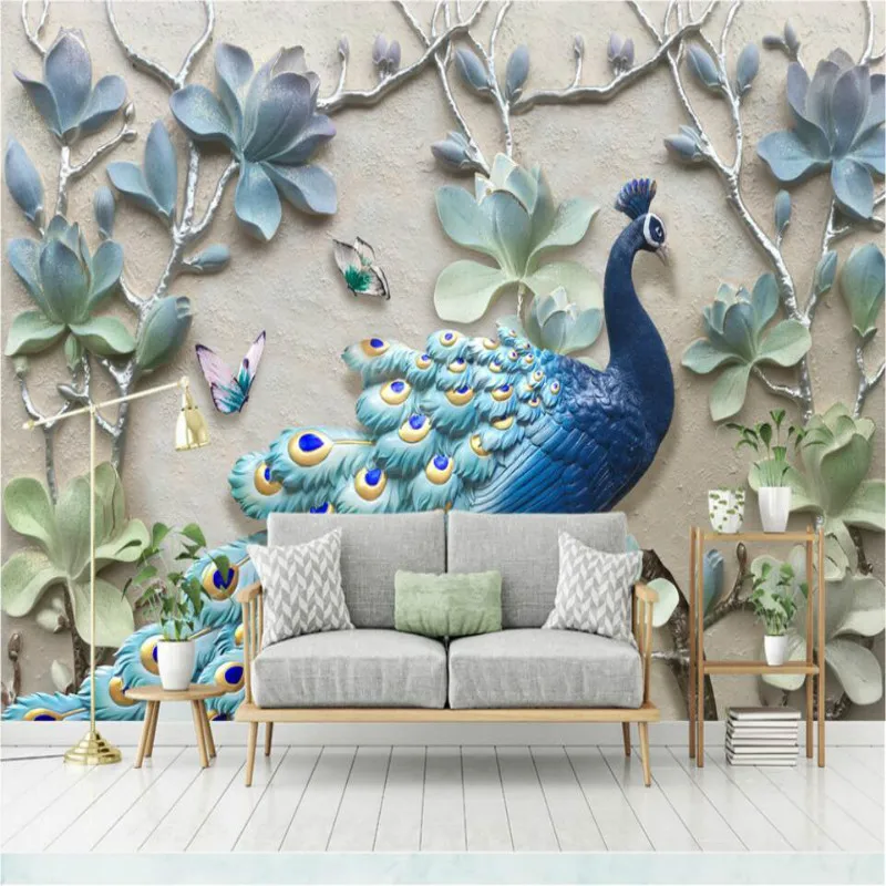 

Home Improvement 3D Non-Woven Wallpaper for Walls 3d Embossed peacock background wall decoration painting wallpaper