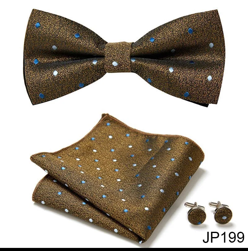 Great Quality Silver Office Butterfly Hanky Cufflink Set Bowtie For Men Geometric Hombre Formal Clothing