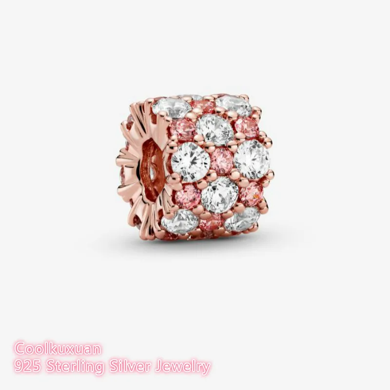 

Spring 100% 925 Sterling Silver Pink & Clear Sparkling Charm rose gold beads Fits Original Pandora bracelets Jewelry Making