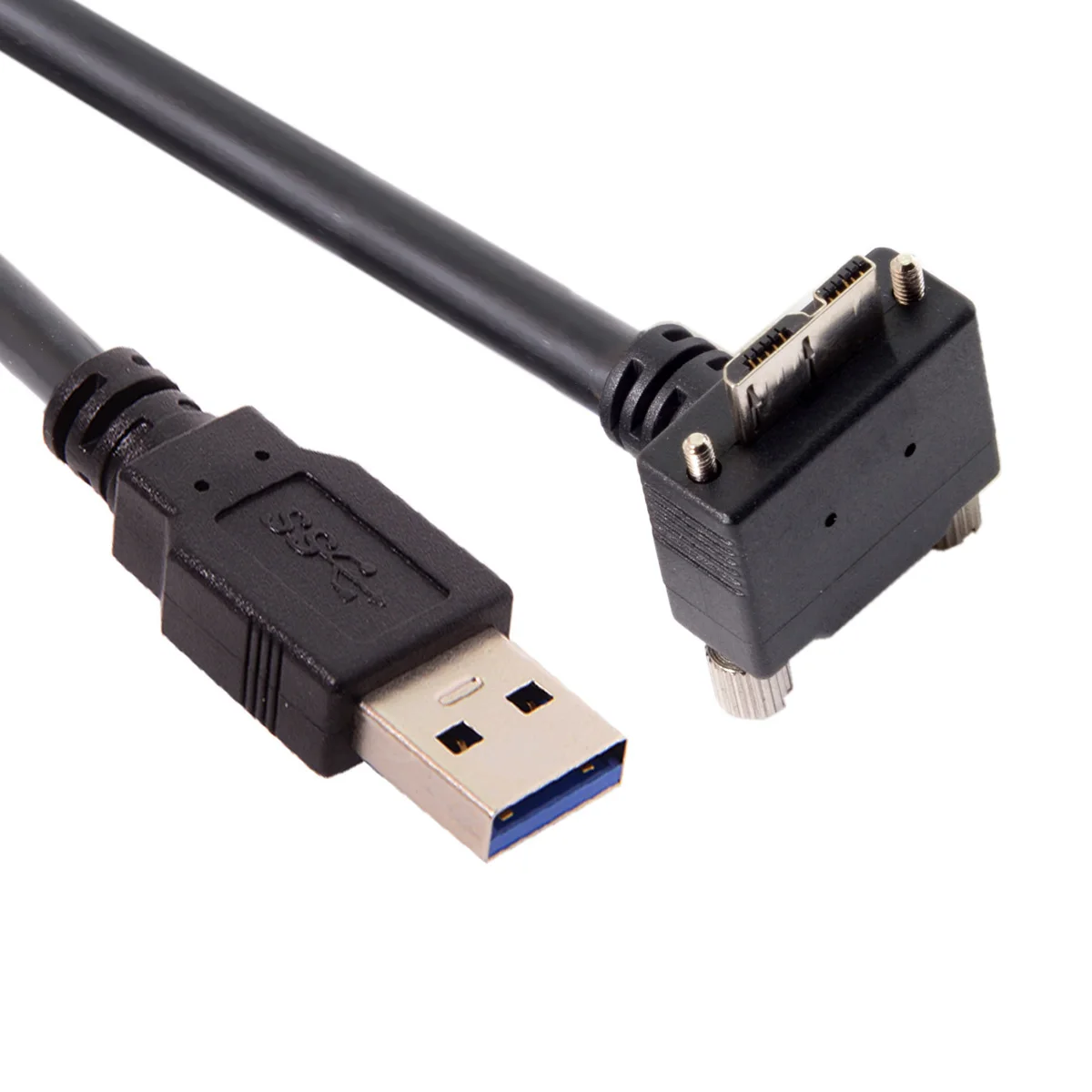 Cablecc 90องศา Down Angled Micro USB สกรู Mount ถึง USB3.0ข้อมูลชายสาย1.2M สำหรับกล้องอุตสาหกรรม