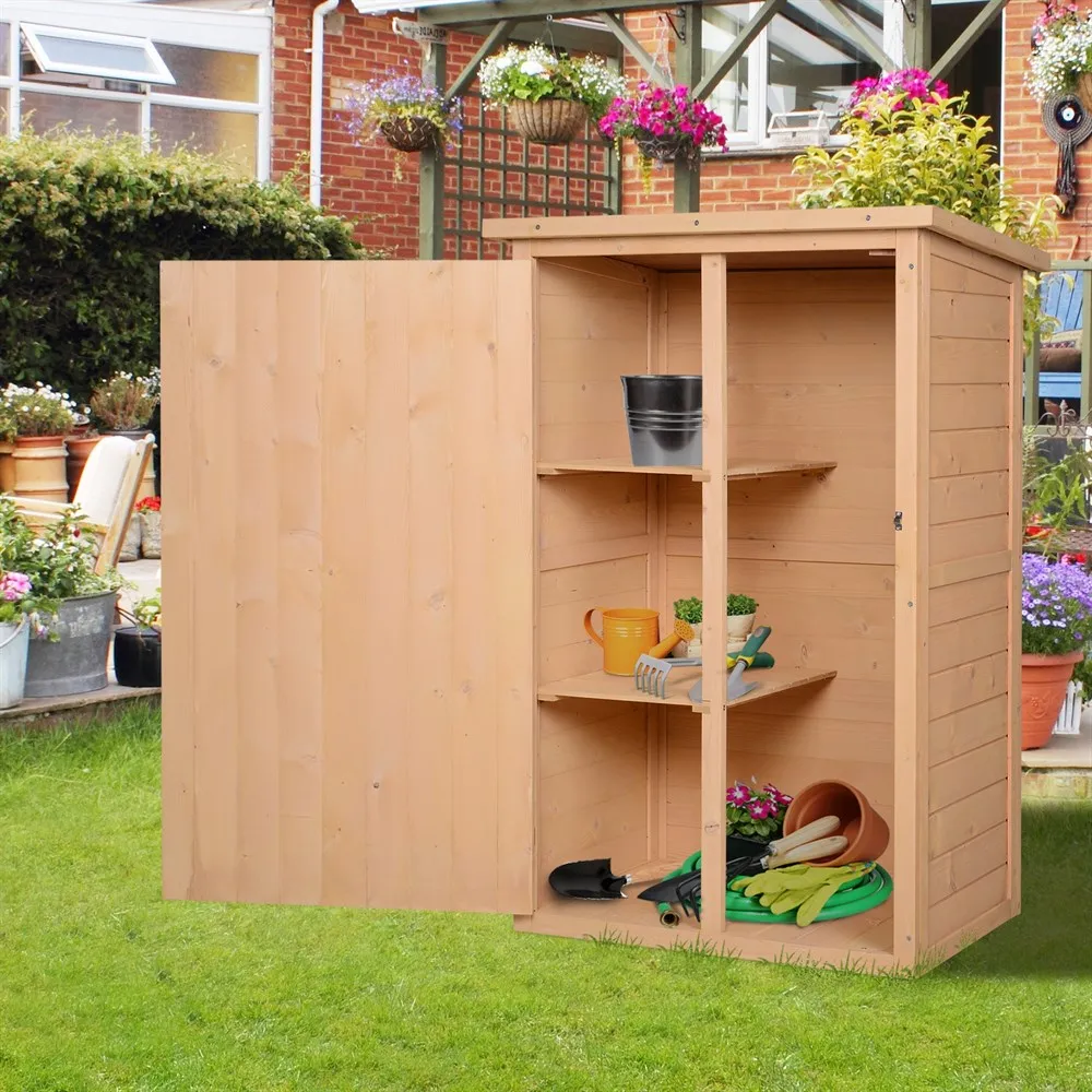 Outsunny wooden garden shed cabinet tool shed with 2 shelves and asphalt roof 75x56x115 cm