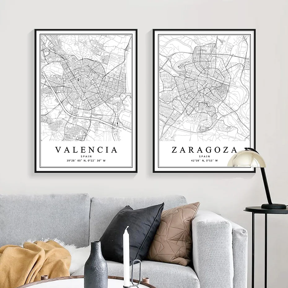 Spain City Map Barcelona Madrid Malaga Seville Valencia Zaragoza Posters Canvas Paintings Wall Art Prints Home Interior Decor