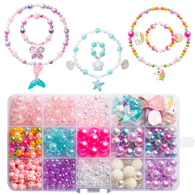 

Beads DIY Handmade Toy Kids Mixed Loose Spacer Charms Bead Jewelry Set Plastic Case Necklace Bracelet Pendant Decor