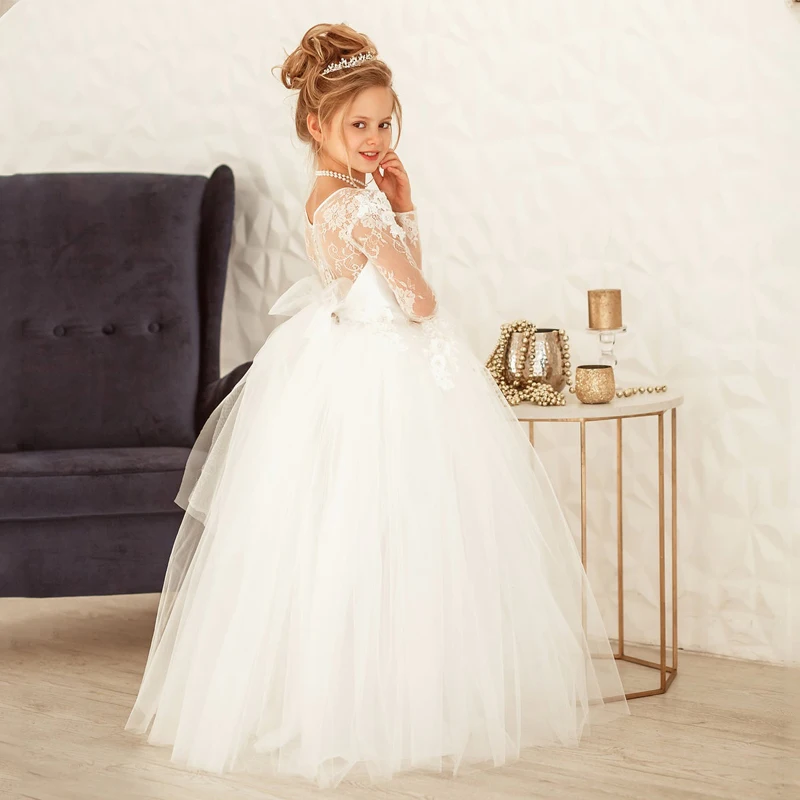 Eightree Weiß Spitze Blume Mädchen Kleid Für Hochzeit Party Perlen Mädchen Erste Heilige Kommunion Kleider Mädchen Für Besondere Anlässe Kleid