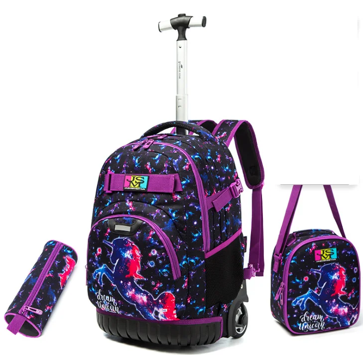 school Rolling backpack Kids 18 Inch School Trolley Bags Wheeled Backpack Bag for Children Travel Trolley Bag for Teenagers