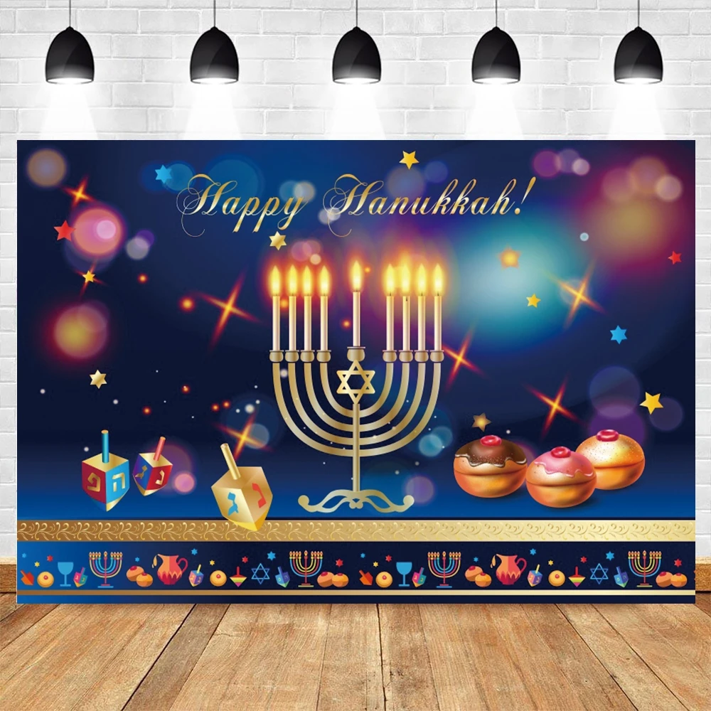 Happy Hanukkah Photography Backdrop Photocall Candlestick Bread Baby Portrait Party Decor Background Photo Studio Photographic