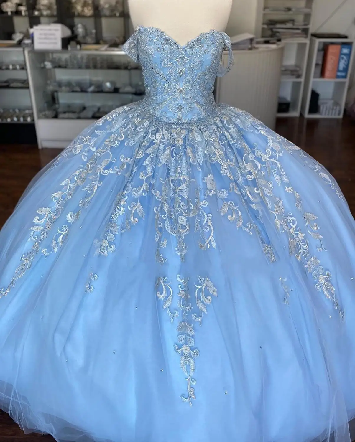 Cinderela-vestido de festa azul com cadarço, 15 anos, 2020, vestido inchado, quinceanera, ombro à mostra, doce